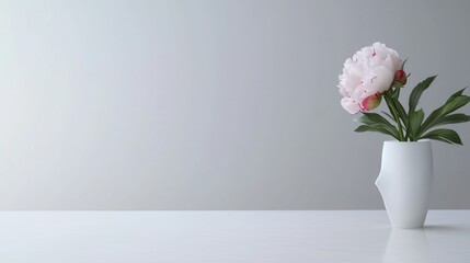 Pink Peony in White Vase Minimalist Still Life
