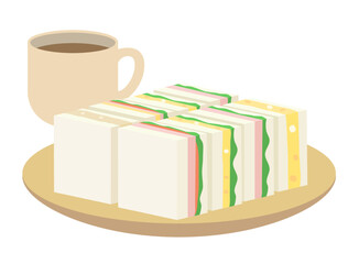 コーヒーとサンドイッチの軽食のイラスト