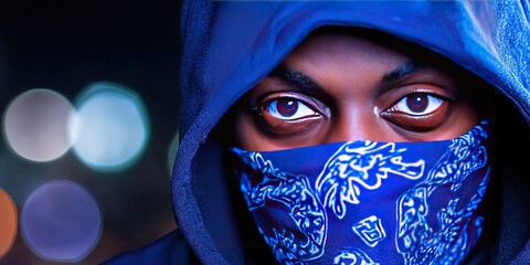 Naklejka premium gangster rapper wearing blue bandana 