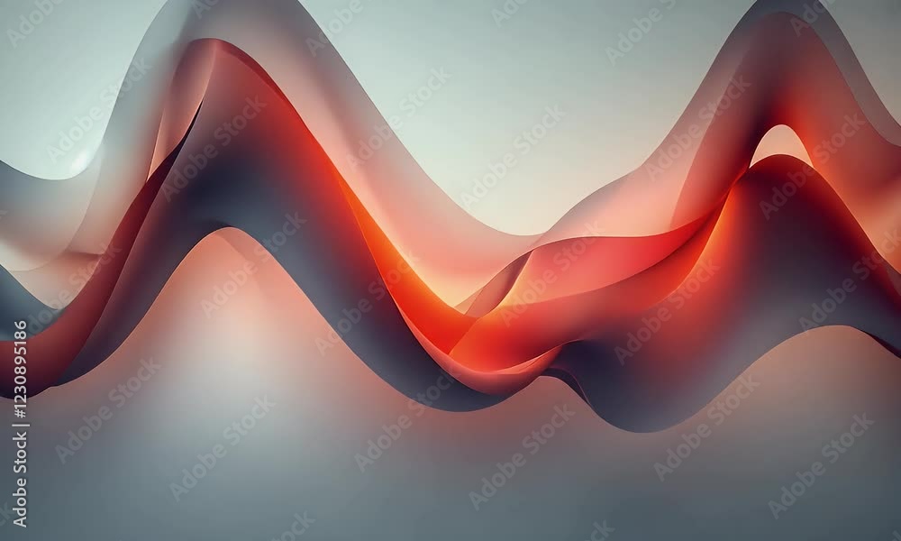 Poster abstract red waves flowing, gray background, design element