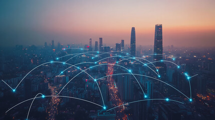 Professional business team working on a project together in the office Using innovation economic growth charts and network connections to accompany the data. in analyzing future trends