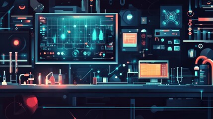 Obraz premium Futuristic Laboratory Environment with Digital Screens and Equipment