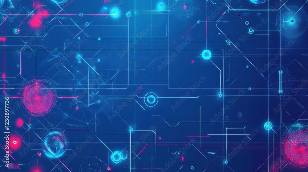 Poster abstract technology background with glowing circuits and patterns