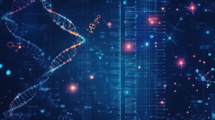 Obraz premium Abstract Digital Background with DNA Structure and Scientific Elements