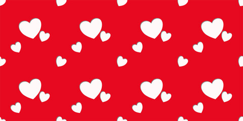 White Heart Seamless Pattern on red Background. Love romantic theme. Pattern hearts with Love for Valentine's Day. Valentines day background. Vector abstract texture with small hearts