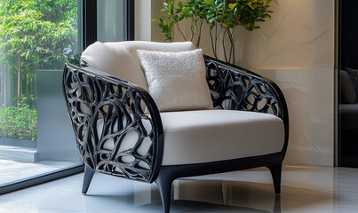Designer Armchair with Intricate Detailing and Modern Aesthetic, Perfect for Any Living Room