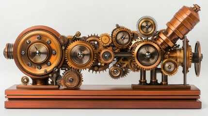 A steampunk-inspired arrangement of antique brass gears and cogs, emphasizing vintage mechanical design.