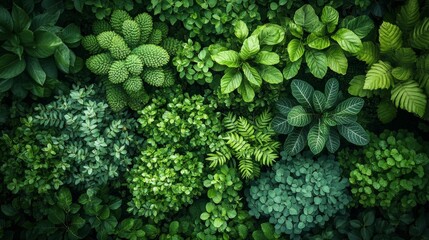 Top-Down View of Mixed Green Foliage and Textures. Generative AI