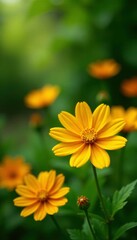 Yellow and orange Ixora flowers in a lush green garden, flowers, garden, yellow