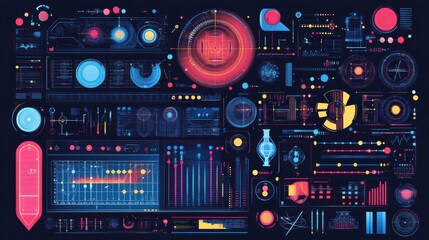 Obraz premium Futuristic Digital Interface with Graphs and Data Visualizations