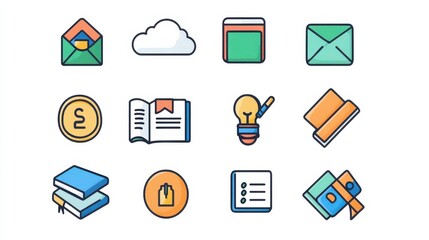 Colorful Icons for Education, Communication, and Knowledge Management