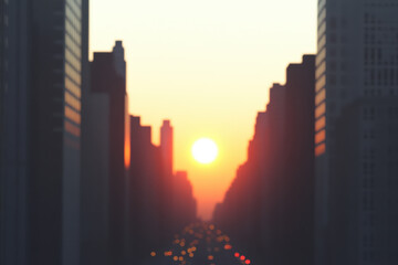 A city street with a sun in the sky