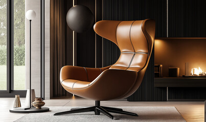 Modern Swivel Chair with Rich Leather Upholstery, Offering Style and Comfort for Any Space