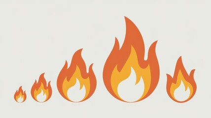 Illustration of flames in various sizes, showcasing vibrant orange and yellow shades against a light background, creating a dynamic and energetic visual.