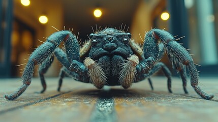 A Close Up View of a Spiny Dark Spider