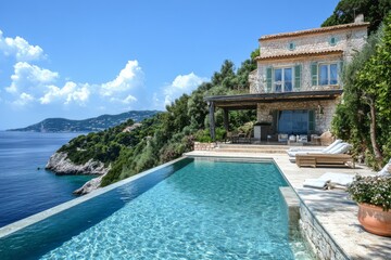 Obraz premium Infinity pool overlooking the ocean and coastal cliffs