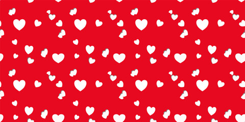 White Heart Seamless Pattern on red Background. Love romantic theme. Pattern hearts with Love for Valentine's Day. Valentines day background. Vector abstract texture with small hearts