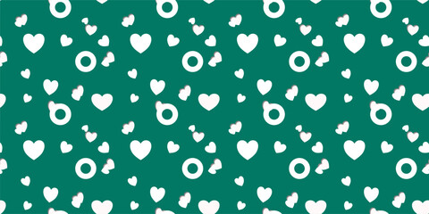 White Heart Seamless Pattern on green Background. Love romantic theme. Pattern hearts with Love for Valentine's Day. Valentines day background. Vector abstract texture with small hearts