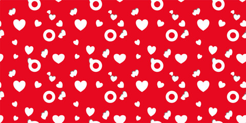 White Heart Seamless Pattern on red Background. Love romantic theme. Pattern hearts with Love for Valentine's Day. Valentines day background. Vector abstract texture with small hearts