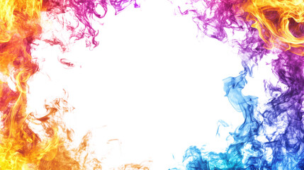 Fototapeta premium Colorful flames and smoke creating a vibrant border on transparent background