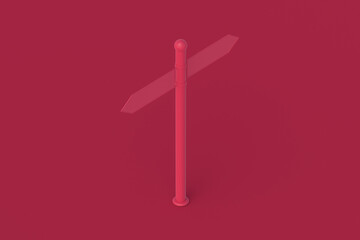 Signpost of magenta on red background. 3d render