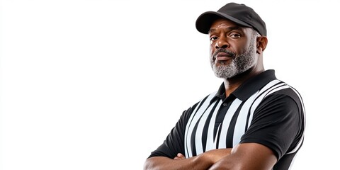 basketball referee in striped uniform