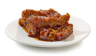 fried sliced chicken meat in garlic sauce