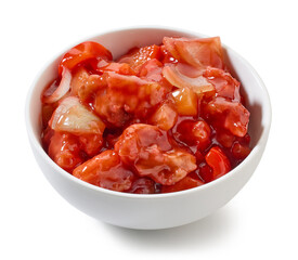 bowl of fried chicken in sweet and sour sauce
