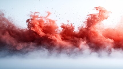 Red pigment explosion creating a stunning burst around a white isolated background. Generative AI