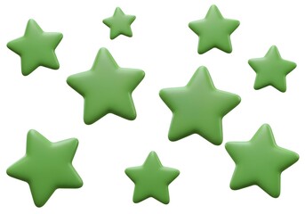3D floating stars in green, isolated on a white background, with a textured surface that adds realism create with ai