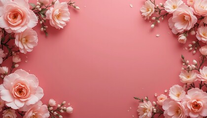 Delicate Pink Roses and Blossoms Frame a Soft Background