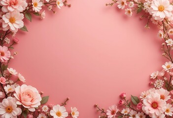 Obraz premium Delicate Pink Flowers Frame a Soft Pink Background