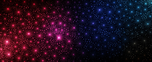 A digital art background featuring stars in shades of pink, purple, and blue against a dark black backdrop. The stars vary in size and shape, with gradients transitioning from dark to light, creating 