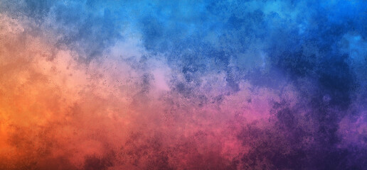 Obraz premium An abstract gradient background featuring a smooth transition of colors from blue to orange and pink, enhanced by a subtle grainy texture. The grain effect adds depth and character to the design, crea