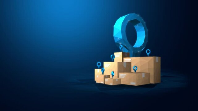 Delivery and Parcel Box Concept Featuring Stack of Packages with Pin Map Markers Representing Logistic and Shipping Services, Looped Animation with Alpha Channel