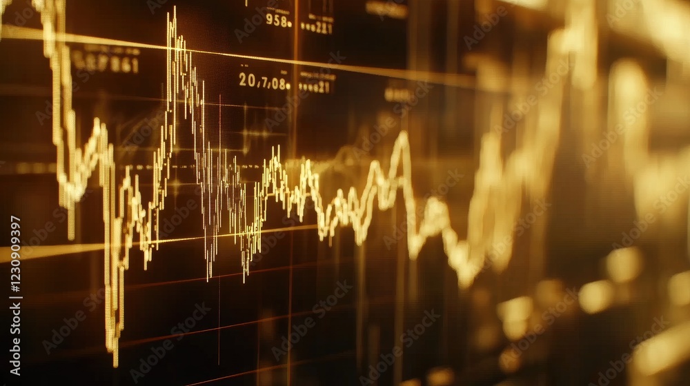 Poster a high-definition image of a gold price chart on a computer screen, showing a rising trend with gold