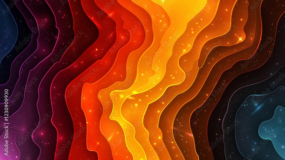 Poster colorful wavy patterns blend into one another, creating a stunning abstract design that evokes sensa