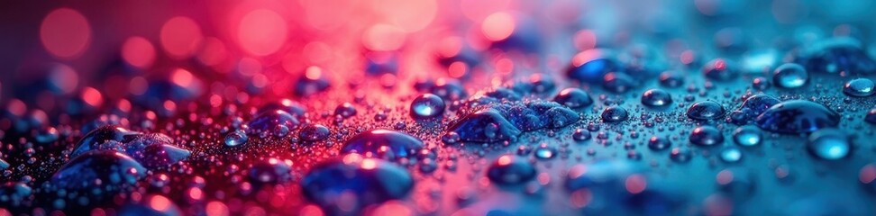 Close-up water droplets on glass, vibrant backdrop, water photography, science, glass texture