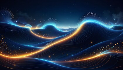 Obraz premium Abstract landscape with glowing lines and particles