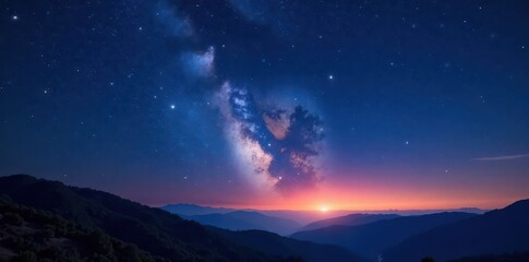 Vast night sky, countless stars, panoramic view, constellations, glittering