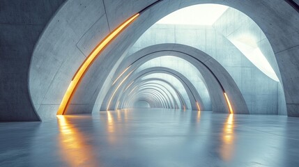 Futuristic concrete interior with arrow-shaped patterns. Generative AI
