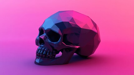 Low Poly Skull Neon Art Digital Illustration
