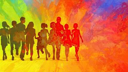 Happy family walking towards vibrant future