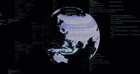 Image of network of connections and data processing over globe