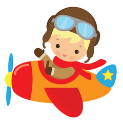 Cute little aviator boy vector cartoon illustration