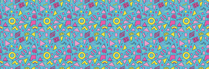 Seamless pattern with geometric shapes in the style. Multicolored vintage background with triangles, circles and squares for textile, fabric and Sudanese fabric art. 