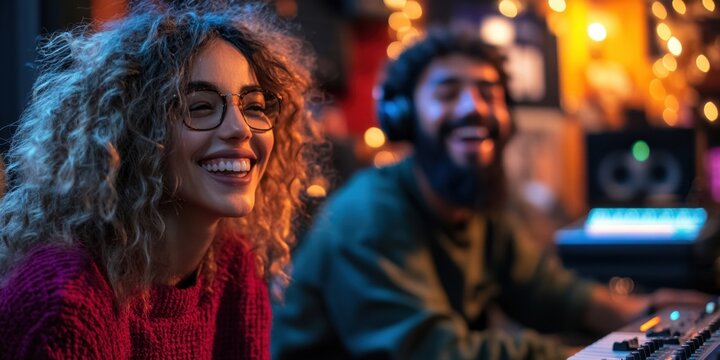 Recording music session with friends home studio candid cozy atmosphere close-up view