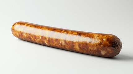 Cooked Sausage Isolated On Plain White Backdrop Ready For Meal Preparation Or Consumption.