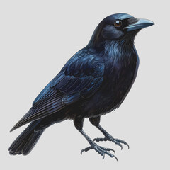Obraz premium Black bird perched on a smooth white surface with natural lighting and shadow effects creating a serene atmosphere