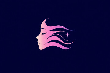 Womans profile with flowing pink hair, set against a dark background. Ideal for beauty, wellness, or salon brands. Logo